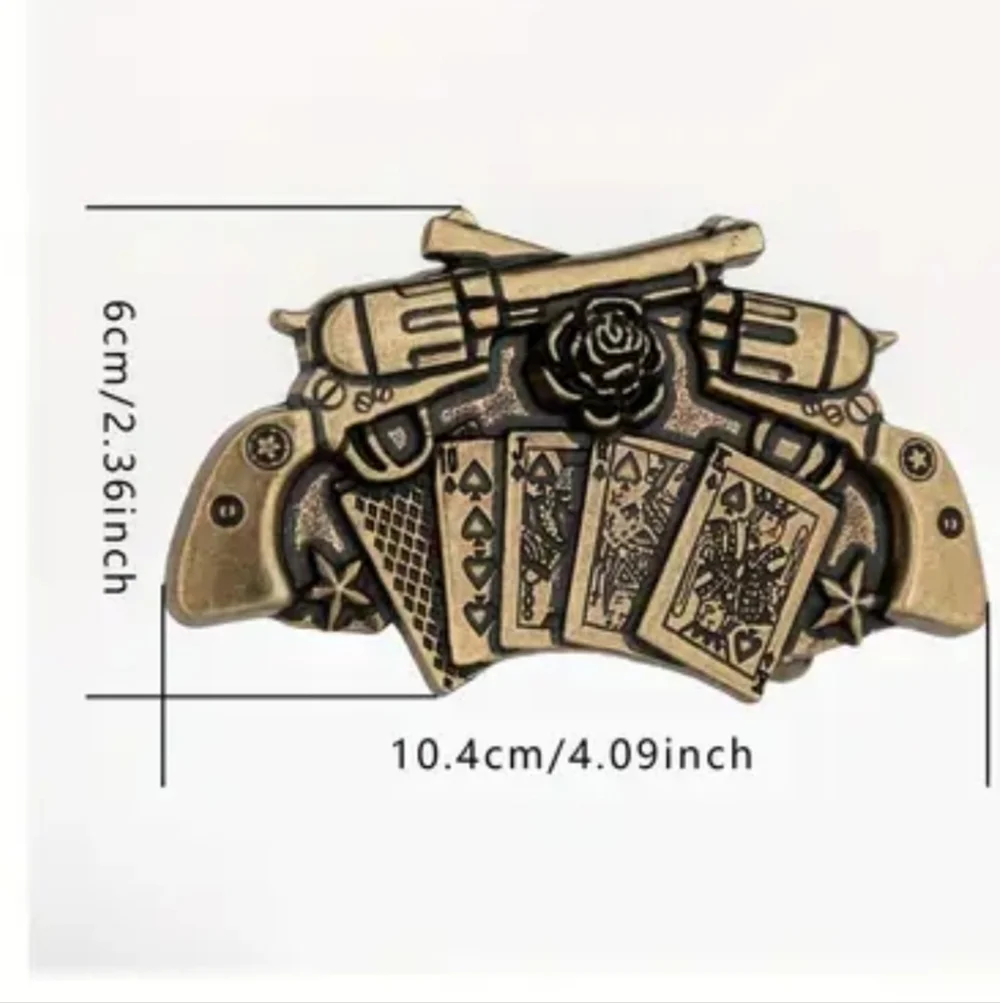 New Men's Cowboy Western Gun and Poker Card Belt Buckle